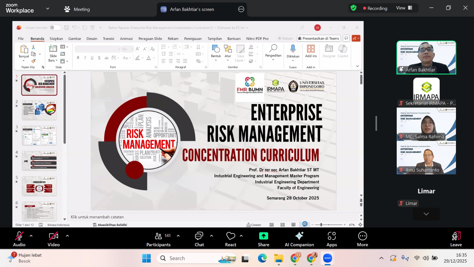 Press Release Pembukaan Konsentrasi S-2 Enterprise Risk Management Departemen Teknik Industri Undip serta Webinar S-2 Teknik dan Manajemen Industri